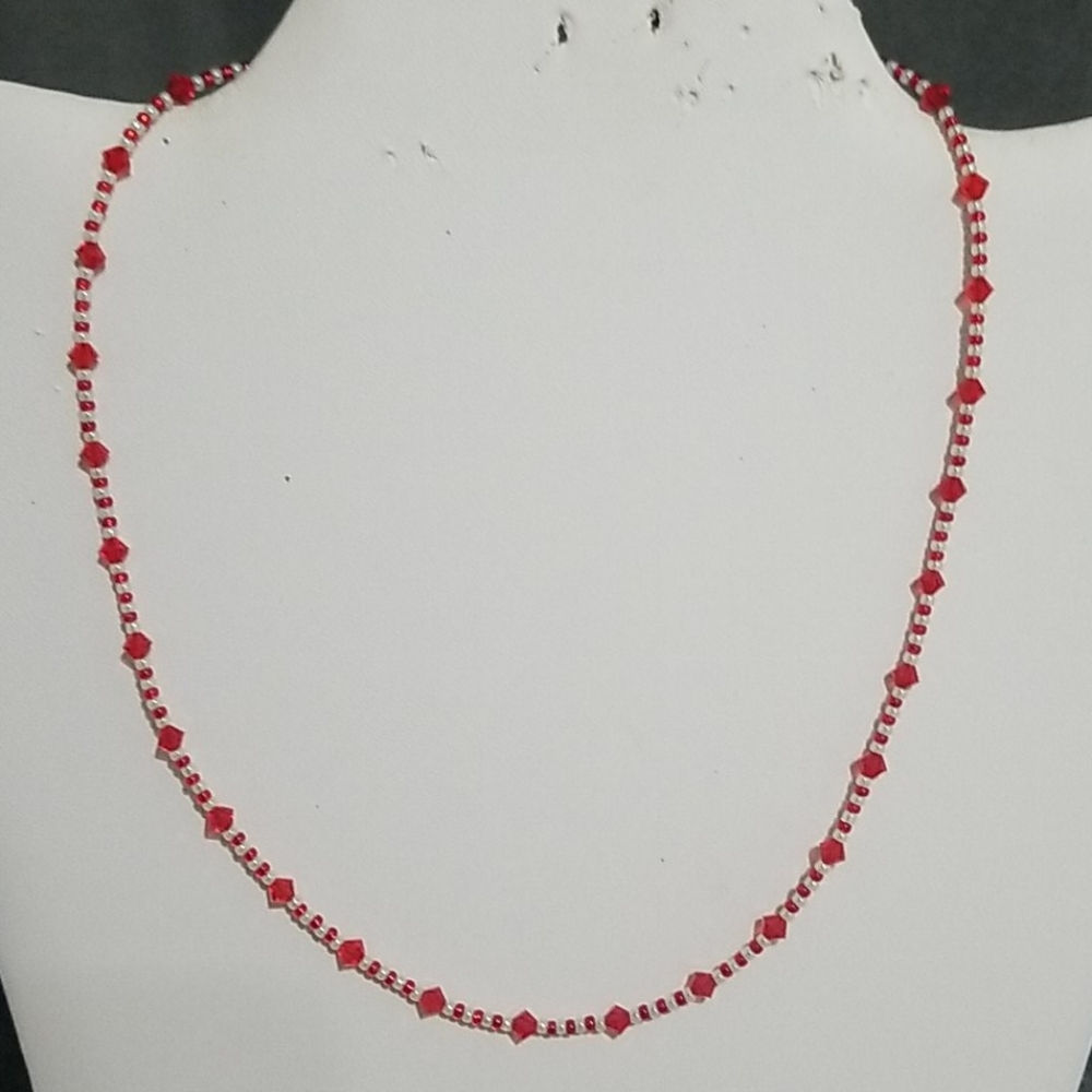 Red and White Bead Necklace